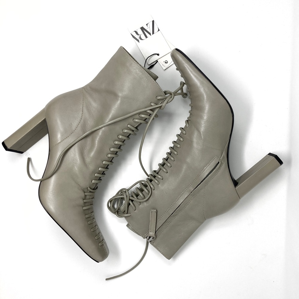 NWT Zara Laced Leather High Heel Boots